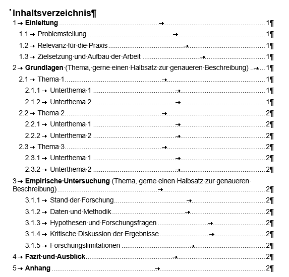 Beispiel Inhaltsverzeichnis